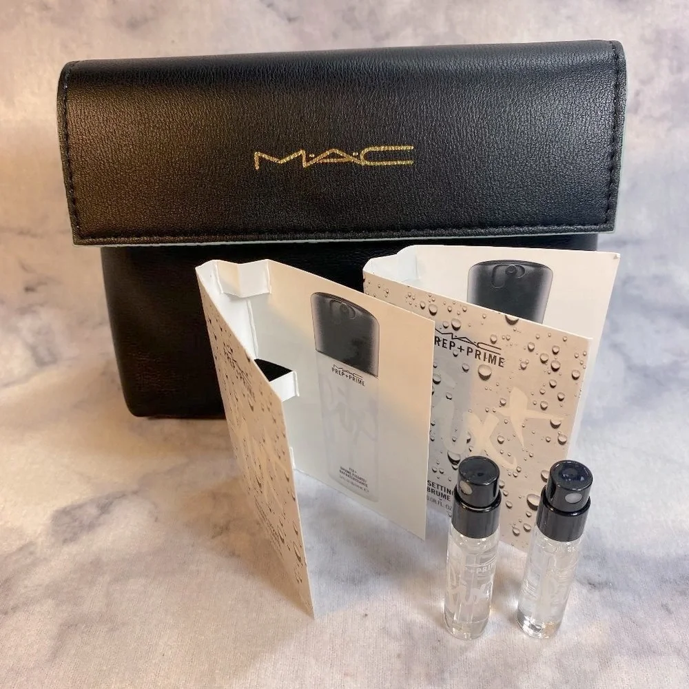 MAC Beauty Gift Set-Black Pouch,Lipstick,Primer,Hydration& Setting Spray-7pc-NEW
